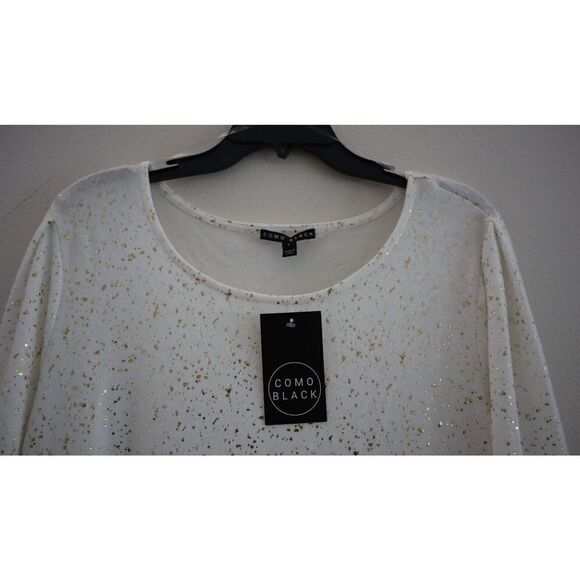 Como Black Women's Sz L Vanilla Ice Gold Speckled Long Sleeve Scoop Neck Top - Picture 3 of 5